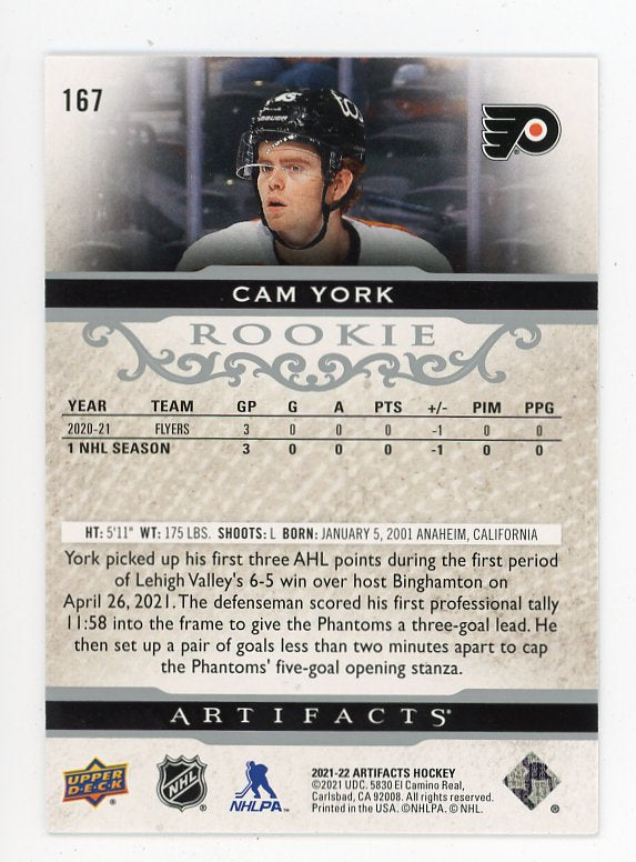 2021-2022 Cam York Rookie Artifacts #D /999 Upper Deck Philadelphia Flyers # 167