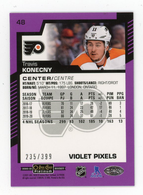 2020-2021 Travis Konecny #d /399 Violet Pixels OPC Philadelphia Flyers # 48