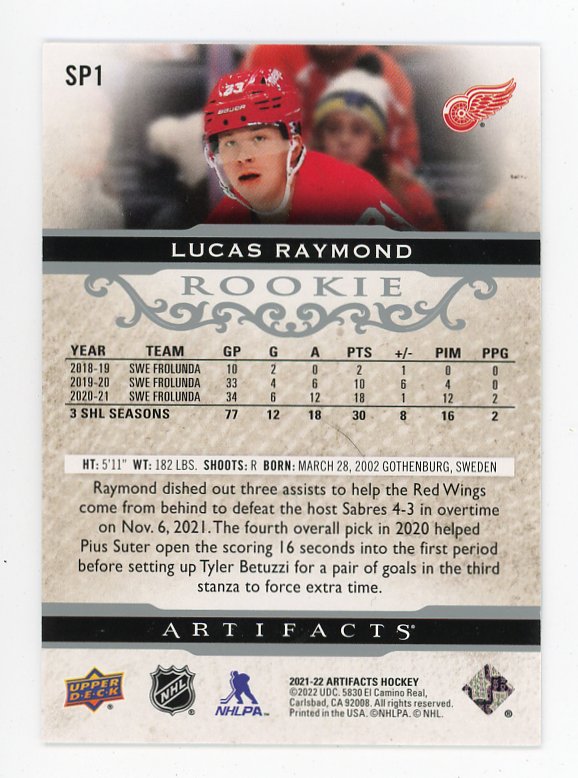 2021-2022 Lucas Raymond Rookie #D /499 Artifacts Detroit Red Wings # SP1