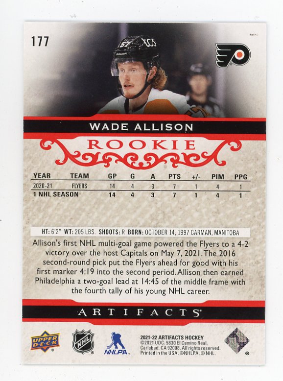 2021-2022 Wade Allison Rookie #D /499 Artifacts Philadelphia Flyers # 177