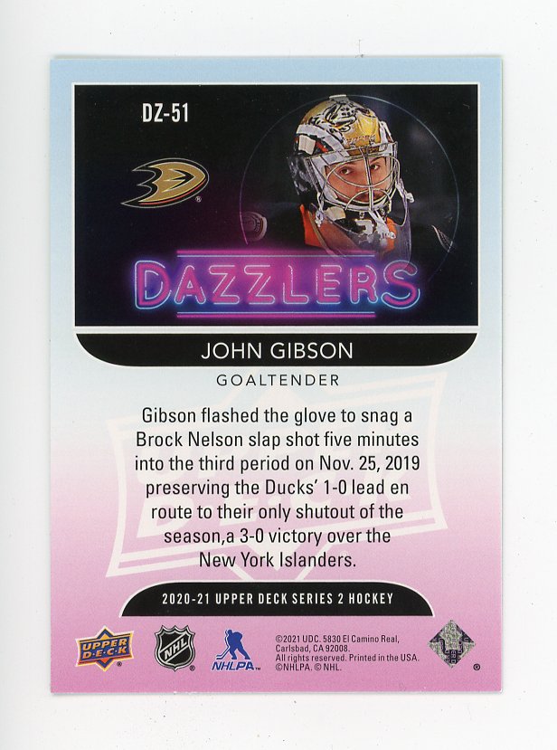 2020-2021 John Gibson Green Dazzler Upper Deck Anaheim Ducks # DZ-51