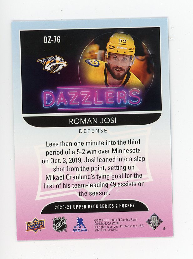 2020-2021 Roman Josi Blue Dazzler Upper Deck Nashville Predators # DZ-76