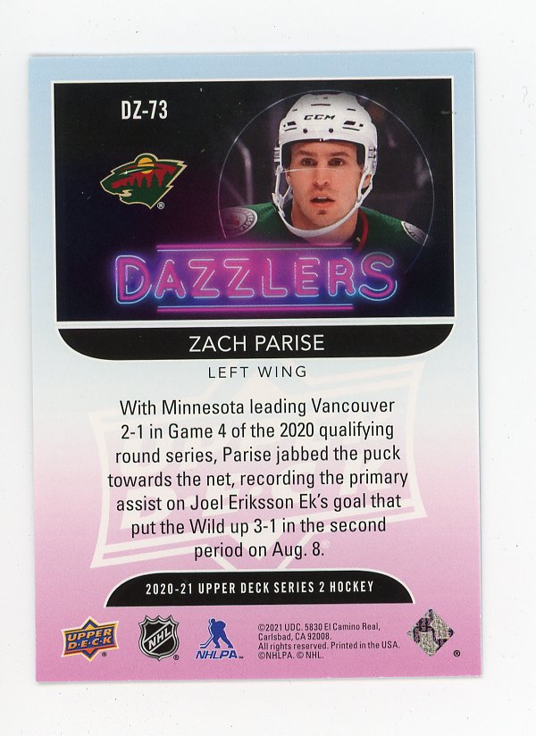 2020-2021 Zach Parise Blue Dazzler Upper Deck Minnesota Wild # DZ-73