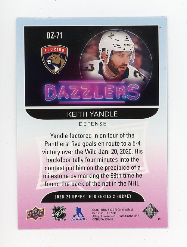 2020-2021 Keith Yandle Blue Dazzler Upper Deck Florida Panthers # DZ-71