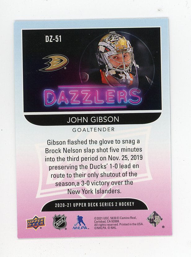 2020-2021 John Gibson Blue Dazzler Upper Deck Anaheim Ducks # DZ-51