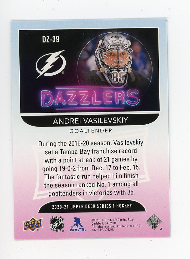 2020-2021 Andrei Vasilevskiy Blue Dazzler Upper Deck Tampa Bay Lightning # DZ-39