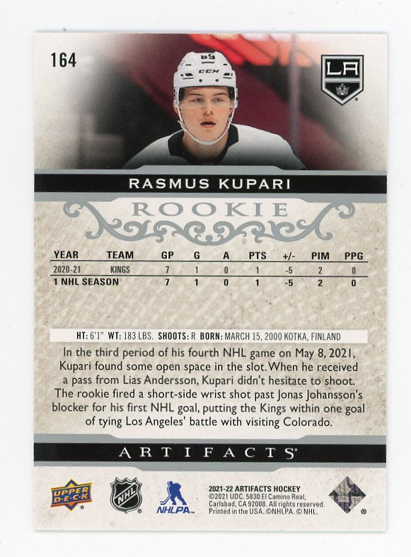 2021-2022 Rasmus Kupari Rookie Artifacts #D /999 Upper Deck Los Angeles Kings # 164