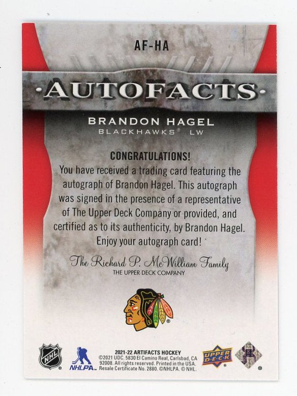 2021-2022 Brandon Hagel Autofacts Artifacts Chicago Blackhawks # AF-HA