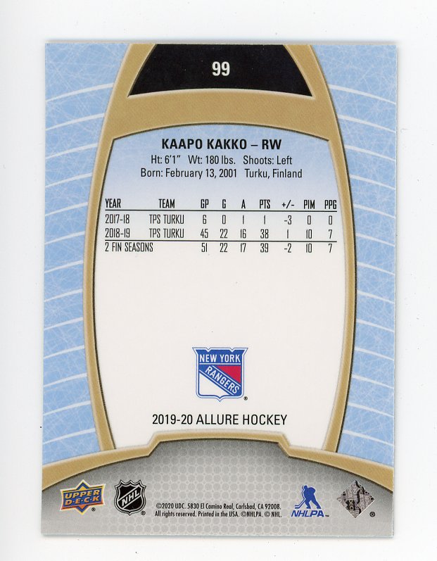 2019-2020 Kaapo Kakko Rookie Allure New York Rangers #99