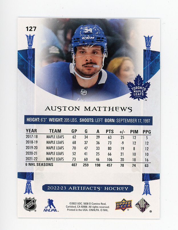 2022-2023 Auston Matthews #D /299  Artifacts Upper Deck Toronto Maple Leafs # 127