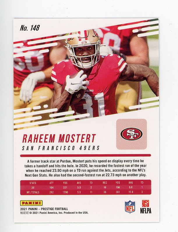 2021 Raheem Mostert Xtra Points #D /149 Prestige San Francisco 49ers # 148