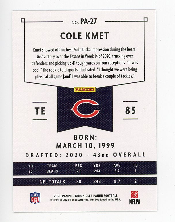 2020 Cole Kmet Rookie Chronicles Chicago Bears # PA-27