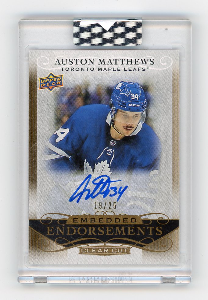 2019-2020 Auston Matthews Embedded Endorsements Clear Cut Auto #D /25 Toronto Maple Leafs # EE-AM