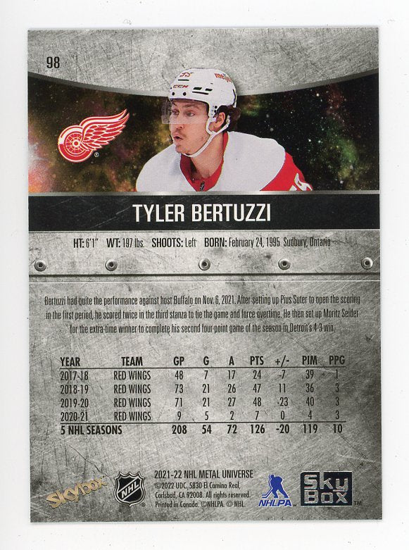 2021-2022 Tyler Bertuzzi Blue Spectrum Metal Universe Detroit Red Wings # 98