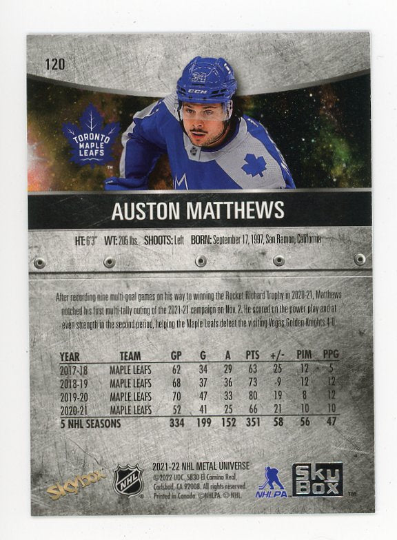 2021-2022 Auston Matthews Blue Spectrum Metal Universe Toronto Maple Leafs # 120