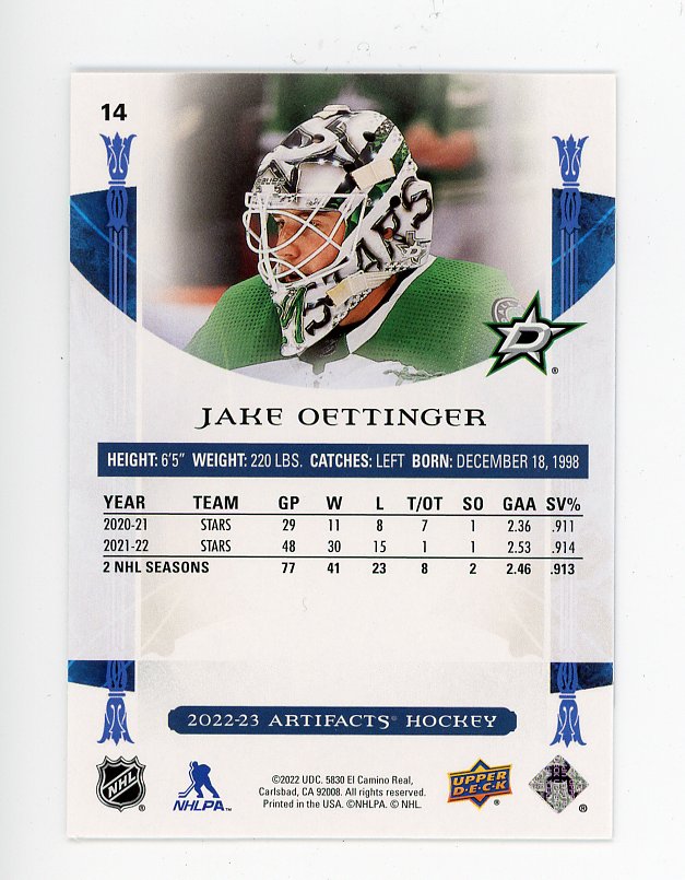 2021-2022 Jake Oettinger Turquoise Artifacts Dallas Stars # 14