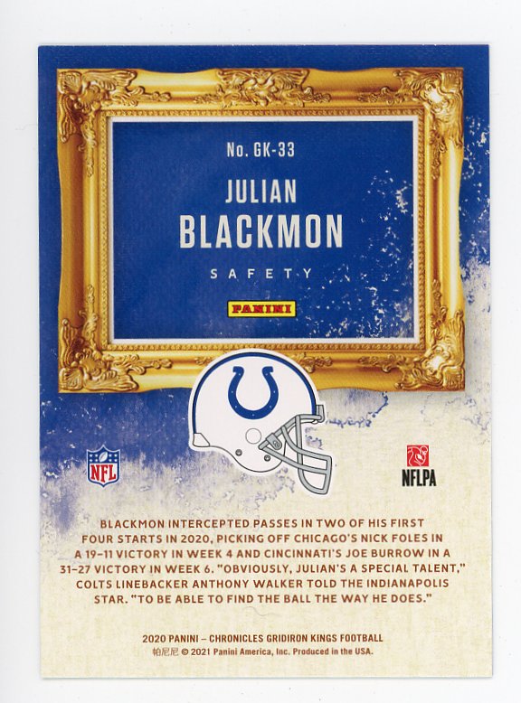 2020 Julian Blackmon Rookie Pink Gridiron Kings Indianapolis Colts # GK-33