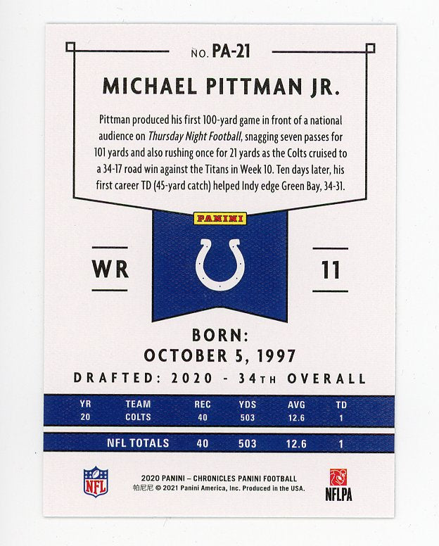 2020 Michael Pittman JR Rookie Chronicles Indianapolis Colts # PA-21