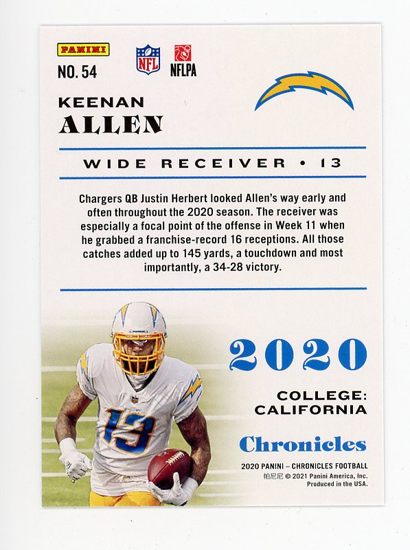 2020 Keenan Allen Rookie Pink Chronicles Los Angeles Chargers # 54