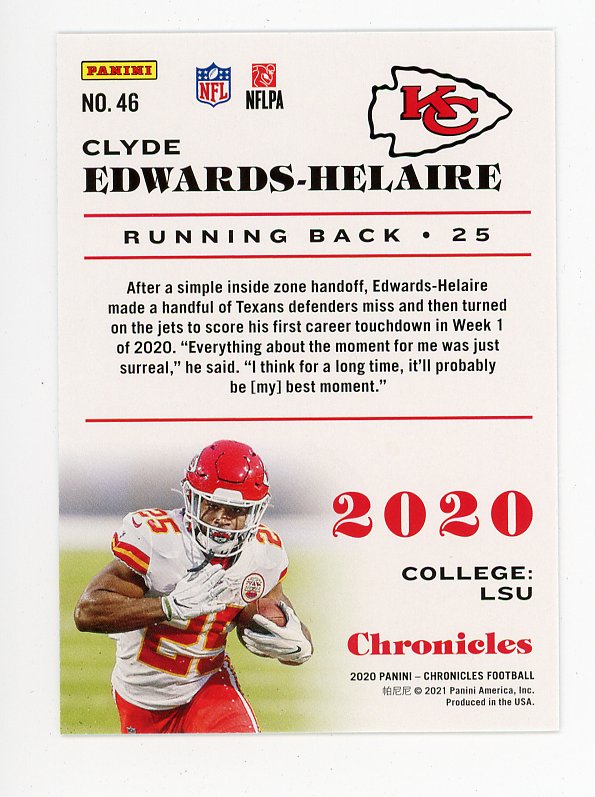 2020 Clyde Edwards-Helaire Rookie Pink Chronicles Kansas City Chiefs # 46