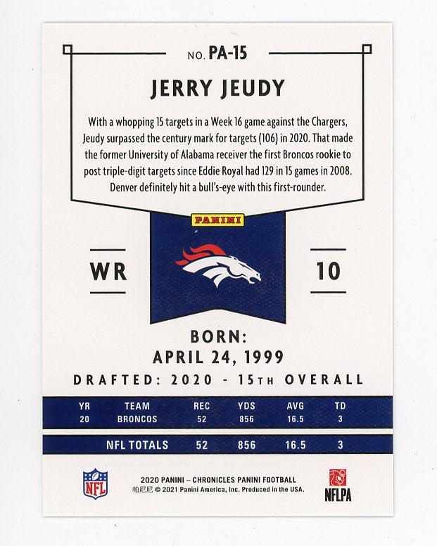 2020 Jerry Jeudy Rookie Pink Chronicles Denver Broncos # PA-15