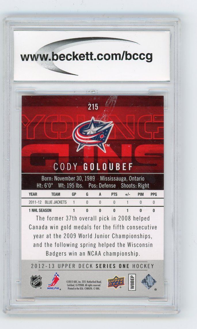 2012-2013 Cody Golobef Young Guns BCCG 10 Upper Deck Columbus Blue Jackets # 215