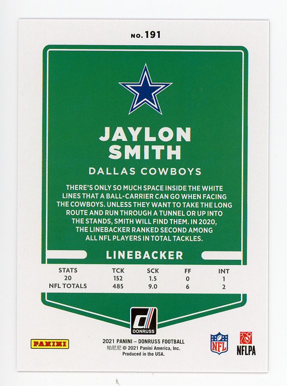 2021 Jaylon Smith Red Press Proof Panini Dallas Cowboys # 191