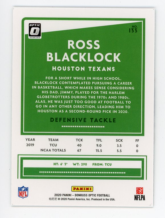 2020 Ross Blacklock Rookie Optic Donruss Houston Texans # 133