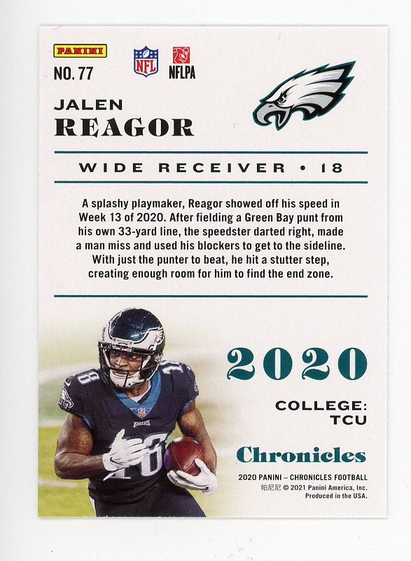 2020 Jalen Reagor Rookie Chronicles Panini Philadelphia Eagles # 77