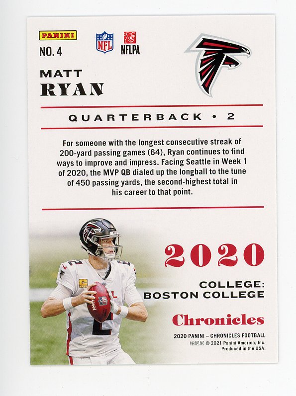 2020 Matt Ryan Pink Chronicles Panini Atlanta Falcons # 4