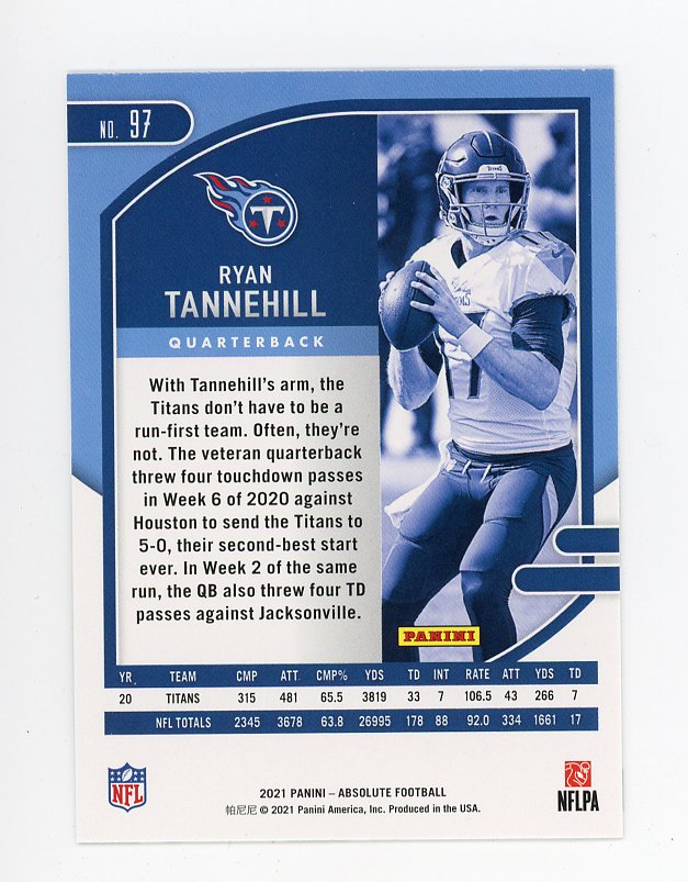 2021 Ryan Tannehill Green Absolute Panini Tennessee Titans # 97
