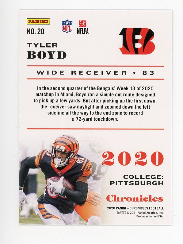 2020 Tyler Boyd Pink Chronicles Panini Cincinnati Bengals # 20