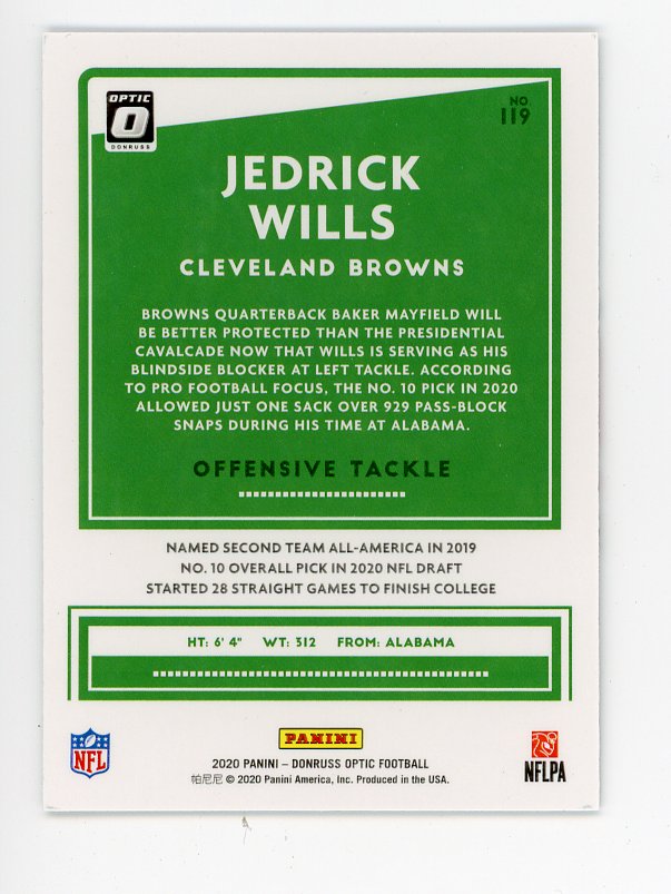 2020 Jedrick Wills Rookie Optic Panini Cleveland Browns # 119