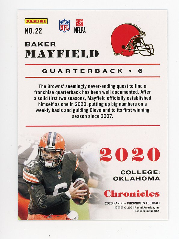 2020 Baker Mayfield Pink Chronicles Panini Cleveland Browns # 22