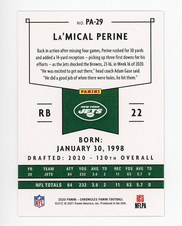 2020 Denzel Mims Rookie Pink Chronicles Panini New York Jets # PA-29