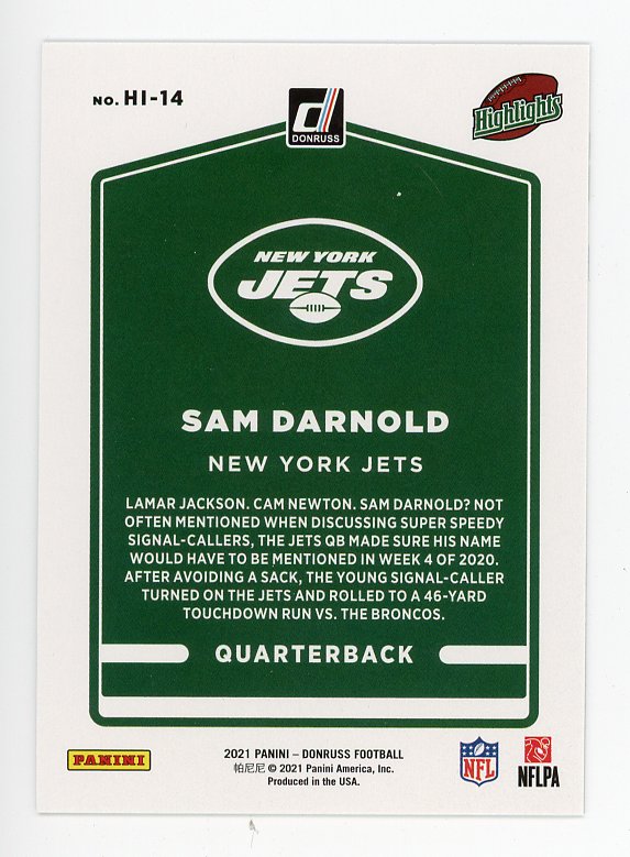 2021 Sam Darnold Highlights Donruss Panini New York Jets # HI-14