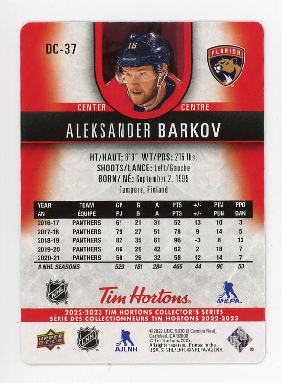 2022-2023 Aleksander Barkov Red Die Cut Tim Hortons Florida Panthers # DC-37