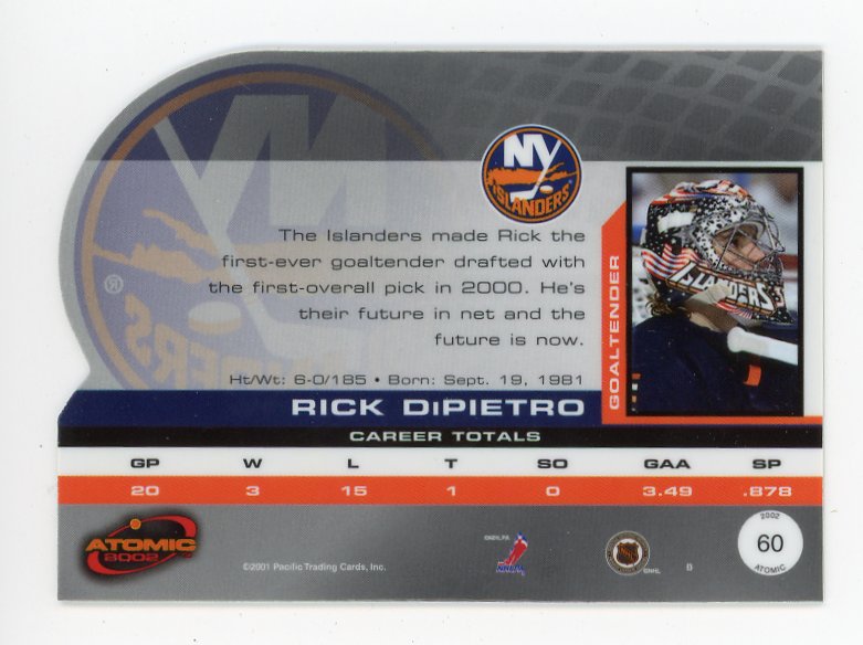2002 Rick Dipietro Die Cut Atomic New York Islanders # 60