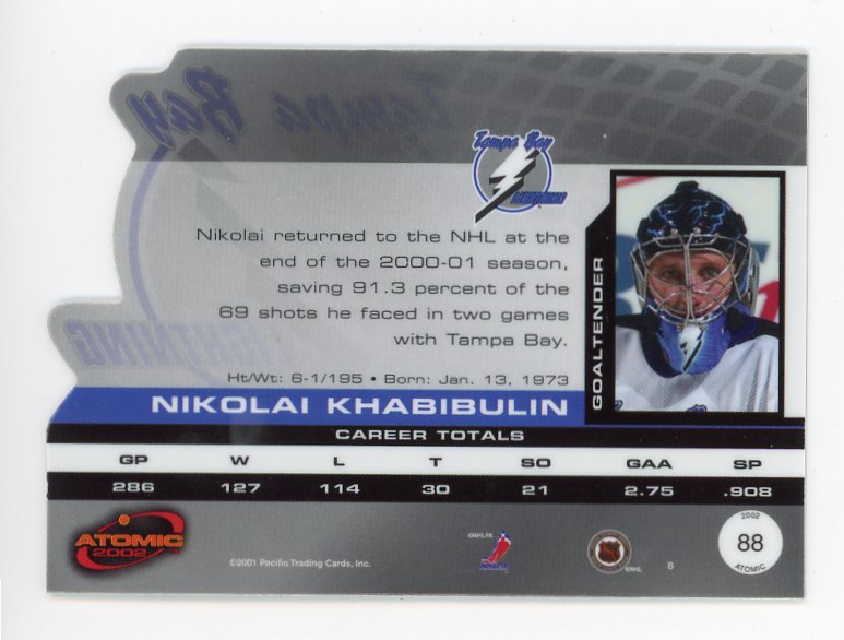 2002 Nikolai Khabibulin Die Cut Atomic Tampa Bay Lightning # 88