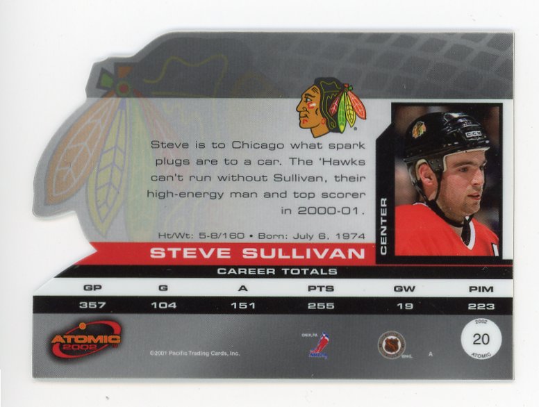 2002 Steve Sullivan Die Cut Atomic Chicago Blackhawks # 20