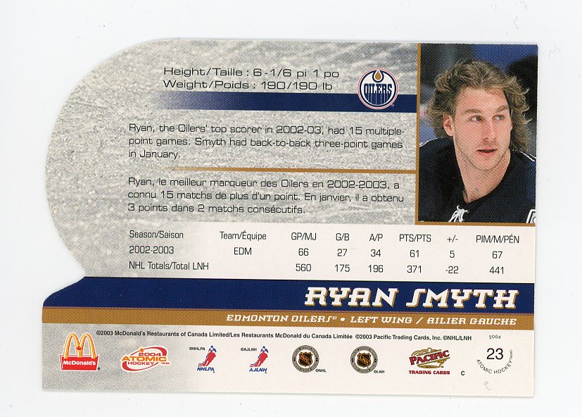 2004 Ryan Smith Die Cut Atomic Edmonton Oilers # 23