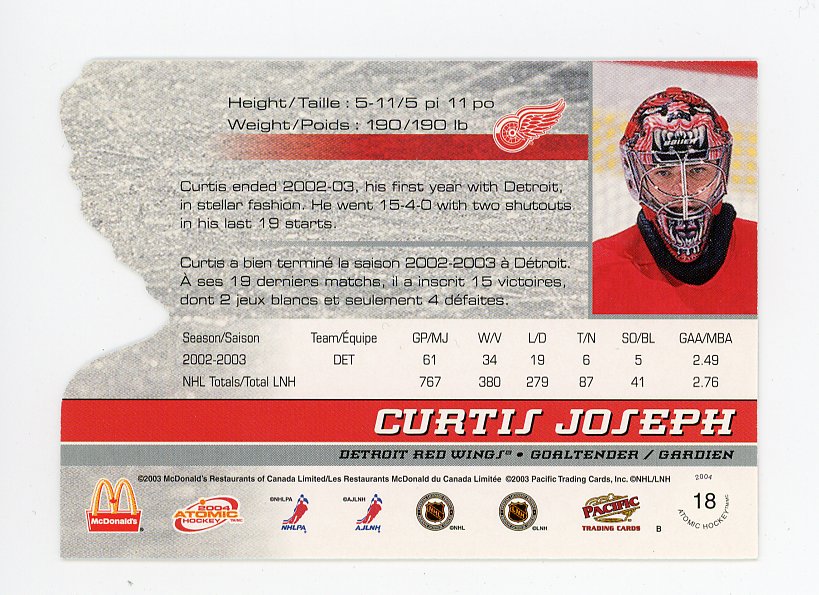 2004 Curtis Joseph Die Cut Atomic Detroit Red Wings # 18