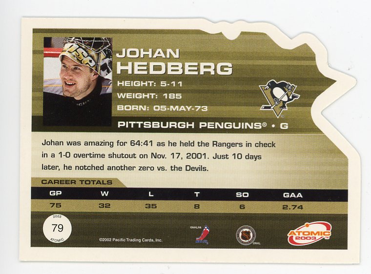 2003 Johan Hedberg Die Cut Atomic Pittsburgh Penguins # 79