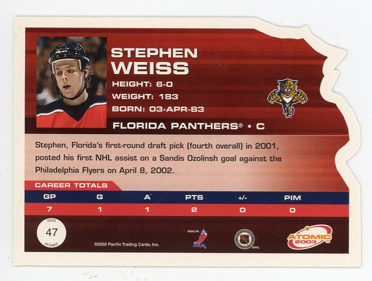 2003 Stephen Weiss Die Cut Atomic Florida Panthers # 47