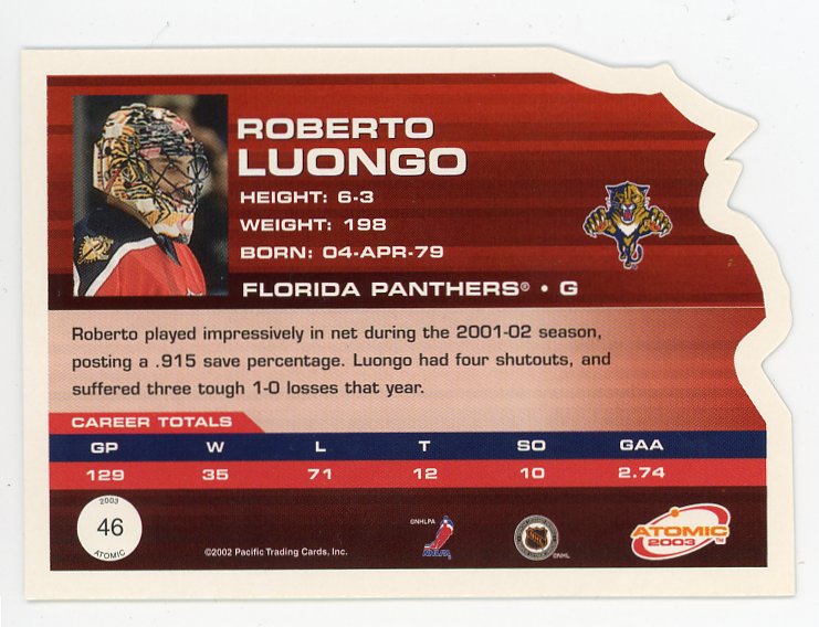 2003 Roberto Luongo Die Cut Atomic Florida Panthers # 46