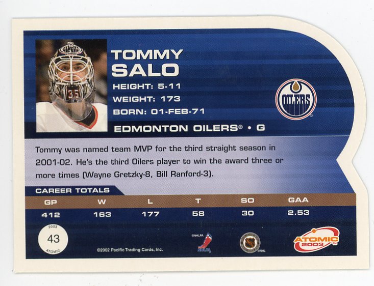 2003 Tommy Salo Die Cut Atomic Edmonton Oilers # 43