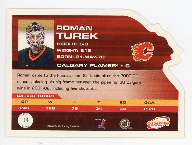 2003 Roman Turek Die Cut Atomic Calgary Flames # 14