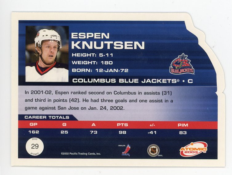 2003 Espen Knutsen Die Cut Atomic Columbus Blue Jackets # 29