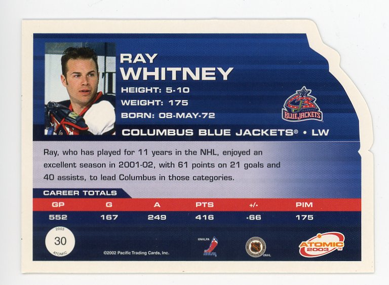 2003 Ray Whitney Die Cut Atomic Columbus Blue Jackets # 30