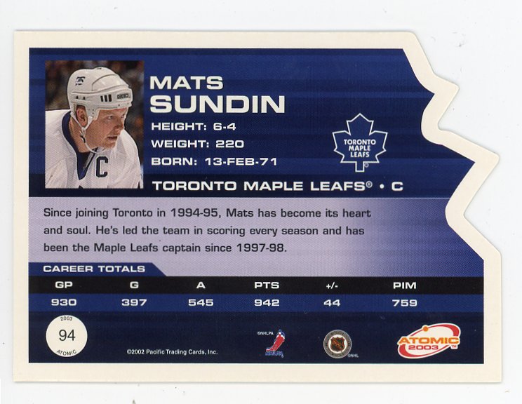 2003 Mats Sundin Die Cut Atomic Toronto Maple Leafs # 94